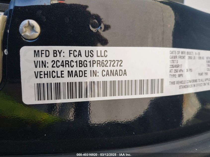 2023 Chrysler Pacifica Touring L VIN: 2C4RC1BG1PR627272 Lot: 40316920