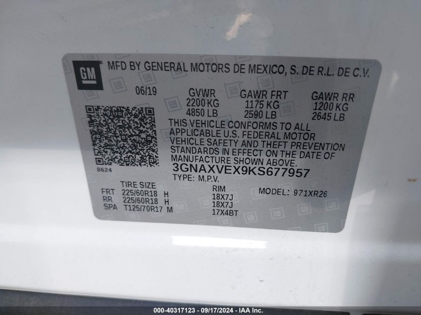 3GNAXVEX9KS677957 2019 Chevrolet Equinox Lt