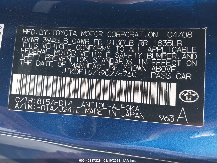 JTKDE167590276760 2009 Scion Tc