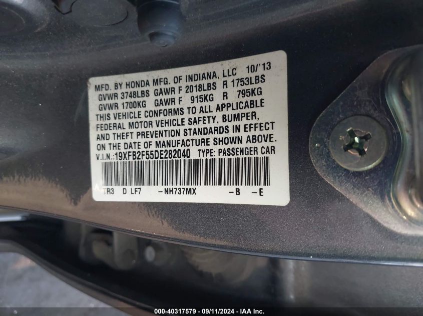 19XFB2F55DE282040 2013 Honda Civic Lx