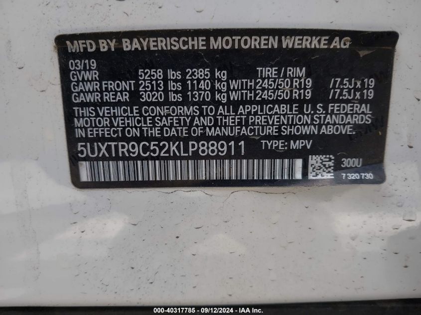 5UXTR9C52KLP88911 2019 BMW X3 xDrive30I