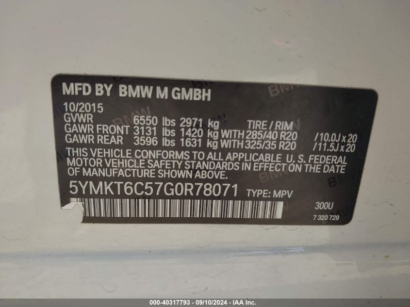 5YMKT6C57G0R78071 2016 BMW X5 M