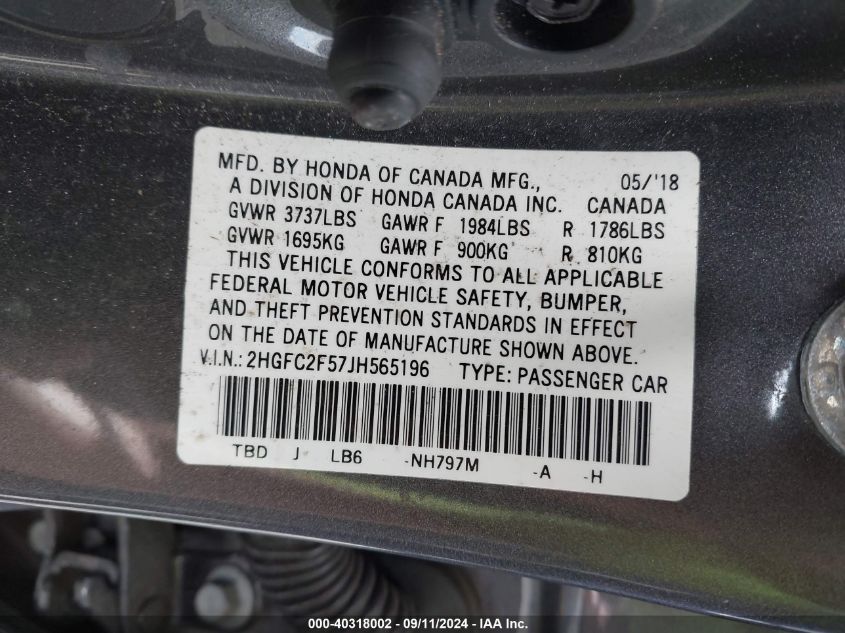 2018 HONDA CIVIC LX - 2HGFC2F57JH565196