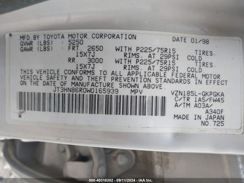 JT3HN86R0W0165939 1998 Toyota 4Runner Sr5