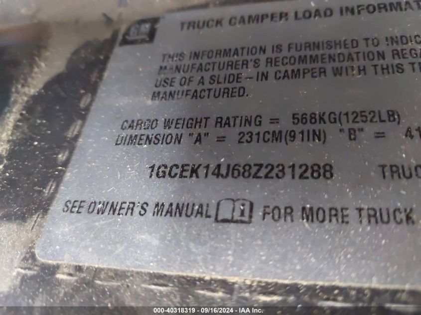 1GCEK14L68Z231288 2008 Chevrolet Silverado 1500 K1500