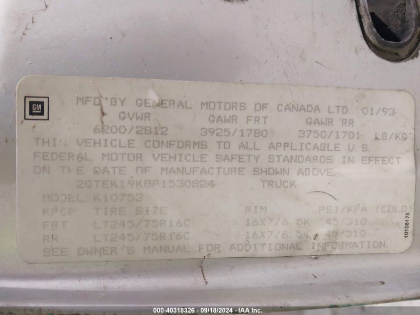 2GTEK19K8P1530824 1993 GMC Sierra K1500