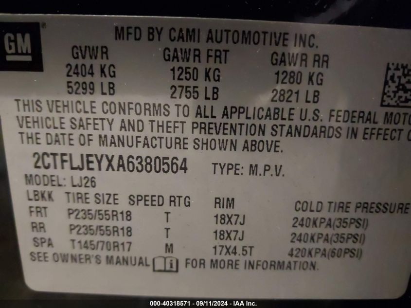 2CTFLJEYXA6380564 2010 GMC Terrain Slt