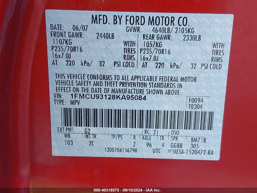 1FMCU93128KA95084 2008 Ford Escape Xlt