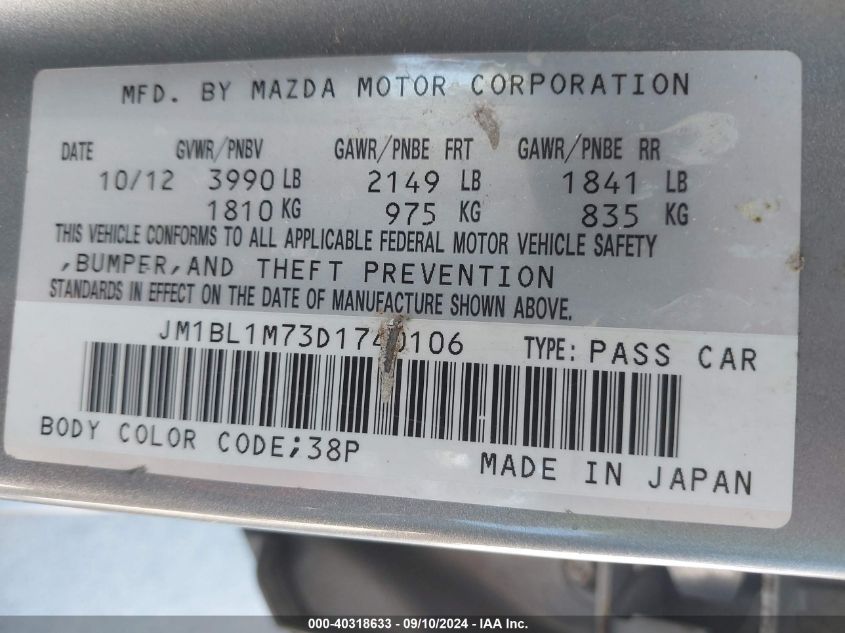 JM1BL1M73D1740106 2013 Mazda Mazda3 I Grand Touring