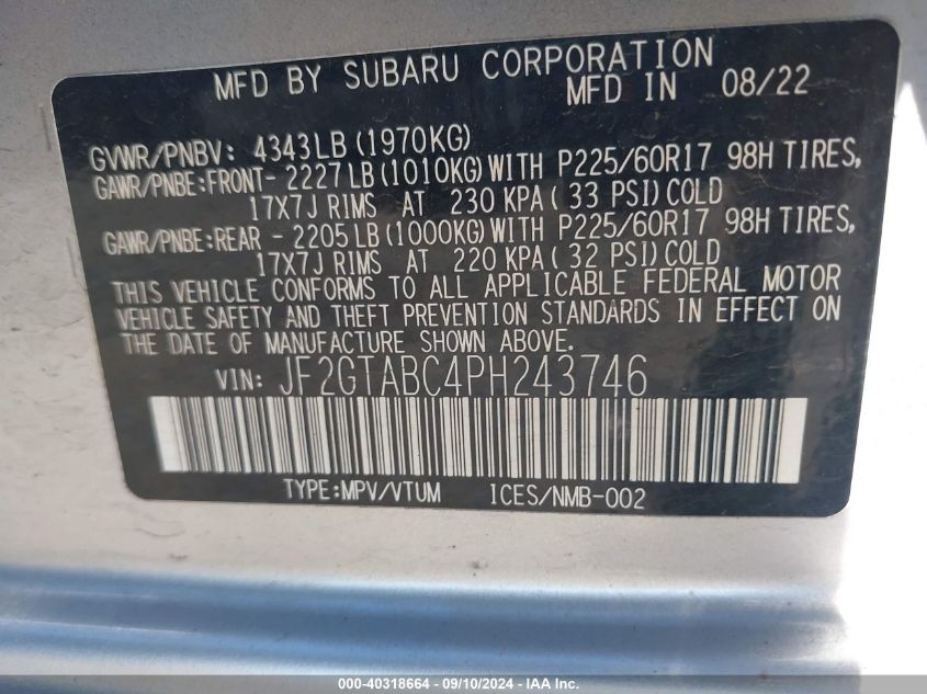 JF2GTABC4PH243746 2023 Subaru Crosstrek