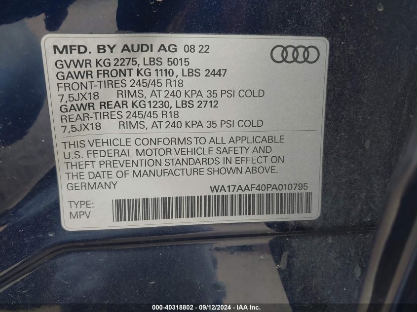 WA17AAF40PA010795 2023 Audi A4 Allroad Premium 45 Tfsi Quattro S Tronic