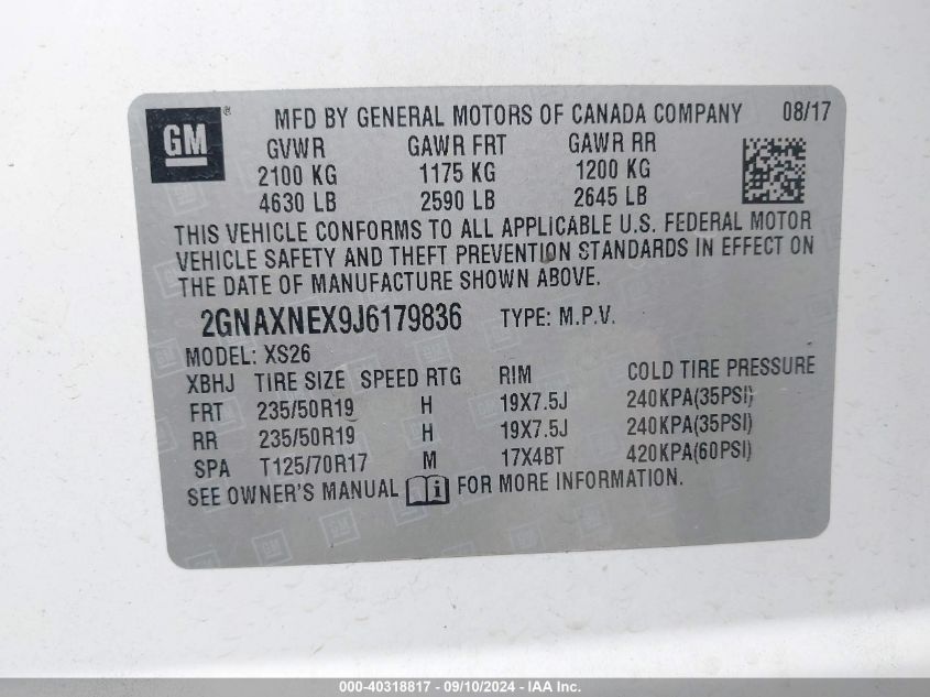 2018 CHEVROLET EQUINOX PREMIER - 2GNAXNEX9J6179836