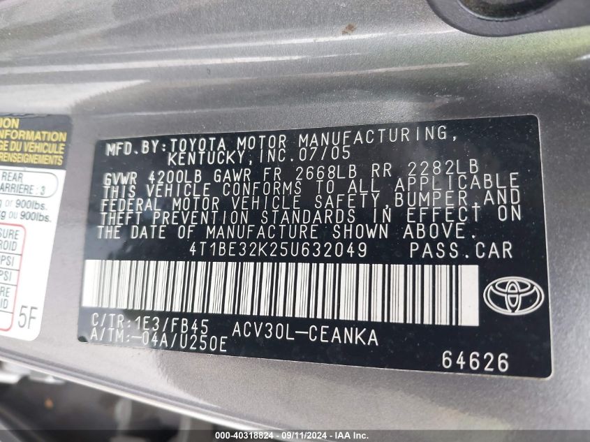 4T1BE32K25U632049 2005 Toyota Camry Le