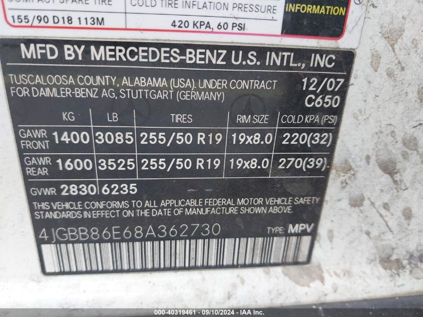 4JGBB86E68A362730 2008 Mercedes-Benz Ml 350 4Matic