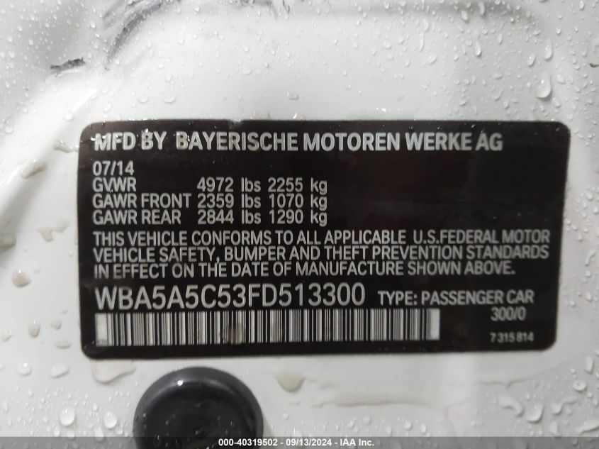 WBA5A5C53FD513300 2015 BMW 528I I