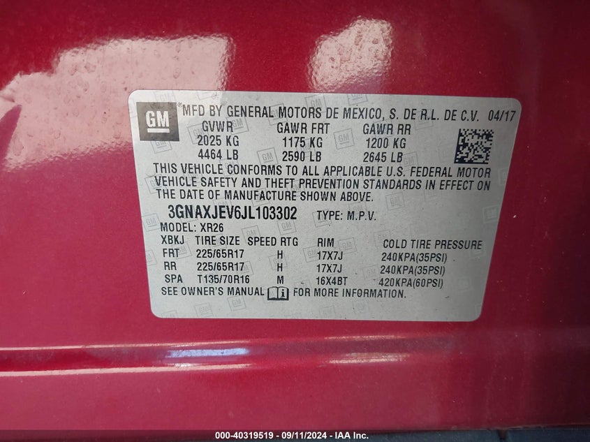 2018 CHEVROLET EQUINOX VIN: 3GNAXJEV6JL103302