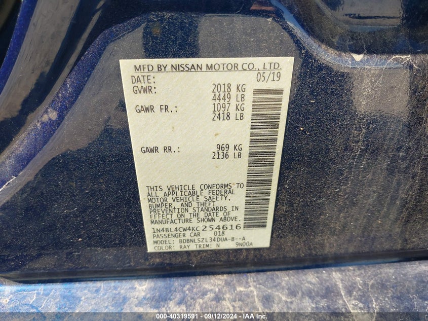 2019 NISSAN ALTIMA 2.5 SR - 1N4BL4CW4KC254616