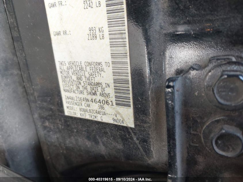 2009 Nissan Altima 2.5 S VIN: 1N4AL21E49N464061 Lot: 43445611