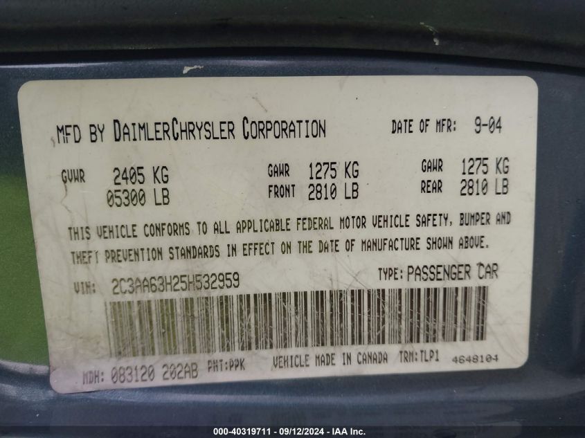 2C3AA63H25H532959 2005 Chrysler 300C