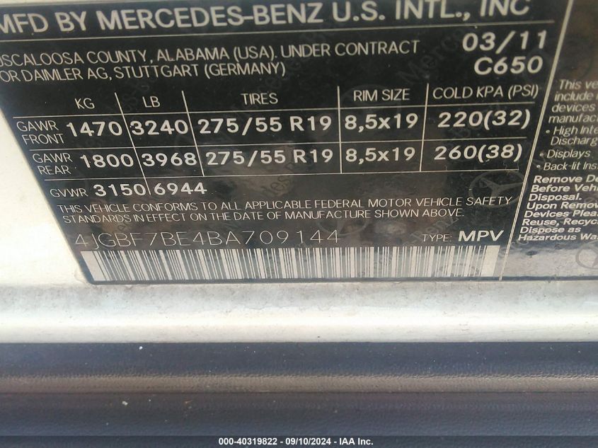 4JGBF7BE4BA709144 2011 Mercedes-Benz Gl 450 4Matic