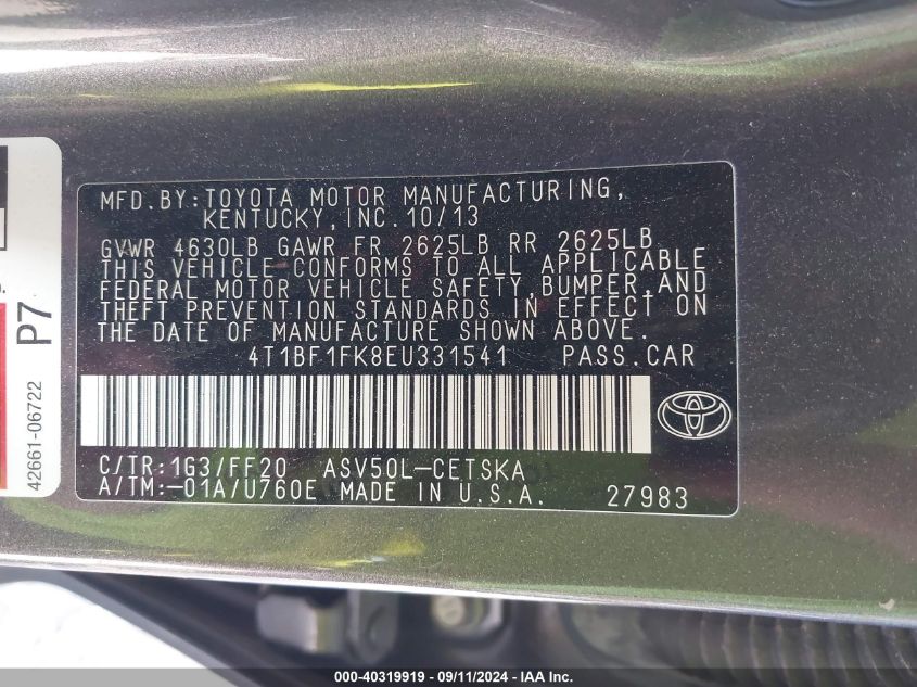 4T1BF1FK8EU331541 2014 Toyota Camry L/Se/Le/Xle