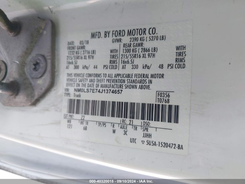 VIN NM0LS7E74J1374657 2018 FORD TRANSIT CONNECT no.9