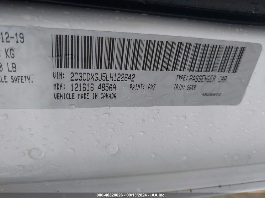 2020 Dodge Charger Scat Pack Rwd VIN: 2C3CDXGJ5LH122642 Lot: 40320026