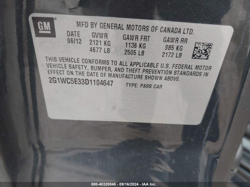 2G1WC5E33D1104647 2013 Chevrolet Impala Ltz