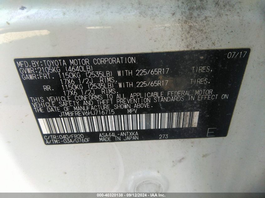 JTMBFREV6HJ716715 2017 Toyota Rav4 Le