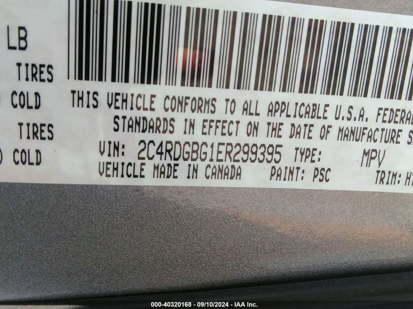 2014 Dodge Grand Caravan American Value Pkg VIN: 2C4RDGBG1ER299395 Lot: 40320168