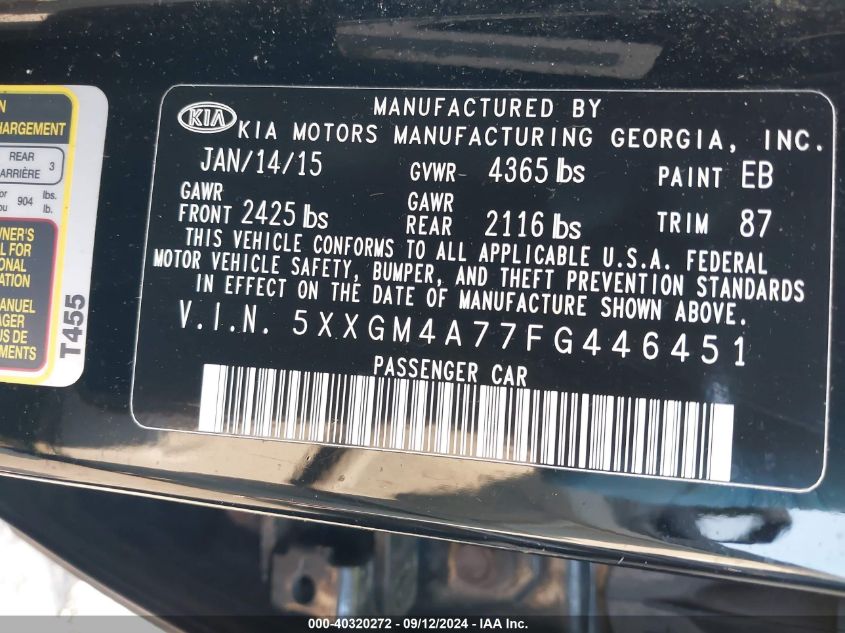 2015 KIA OPTIMA LX - 5XXGM4A77FG446451