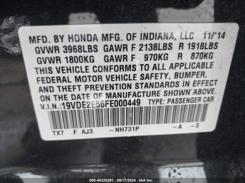 19VDE2E56FE000449 2015 Acura Ilx 2.4L