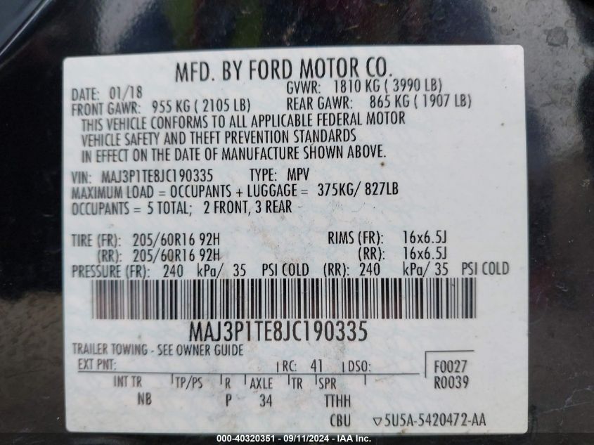 MAJ3P1TE8JC190335 2018 Ford Ecosport Se