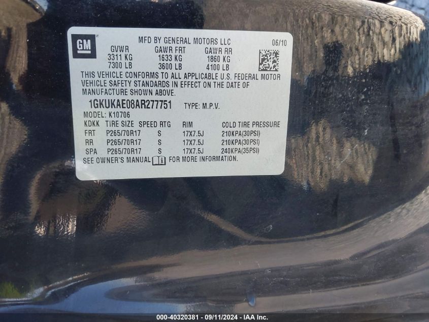 1GKUKAE08AR277751 2010 GMC Yukon Sle