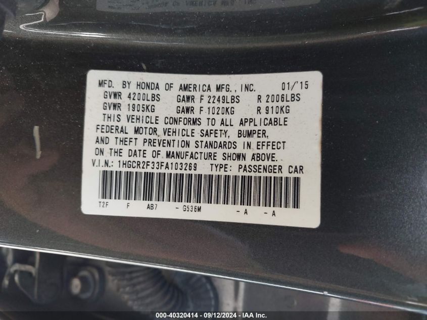 1HGCR2F33FA103269 2015 Honda Accord Lx