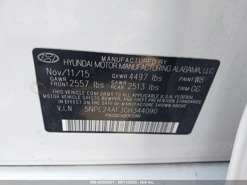 2016 HYUNDAI SONATA SE - 5NPE24AF3GH344090