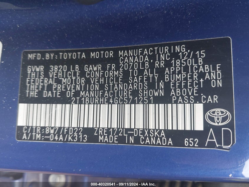 2016 TOYOTA COROLLA S - 2T1BURHE4GC571251