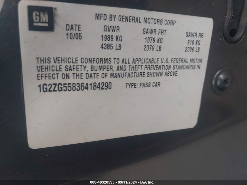 1G2ZG558364184290 2006 Pontiac G6 Se1