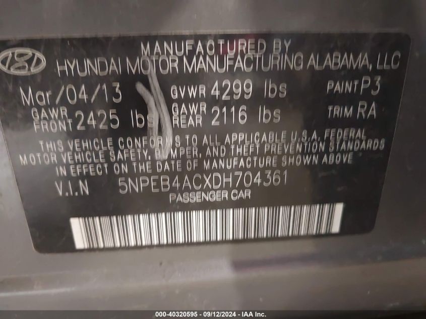 2013 HYUNDAI SONATA GLS - 5NPEB4ACXDH704361