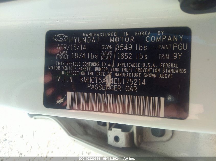 KMHCT5AE4EU175214 2014 Hyundai Accent Gs