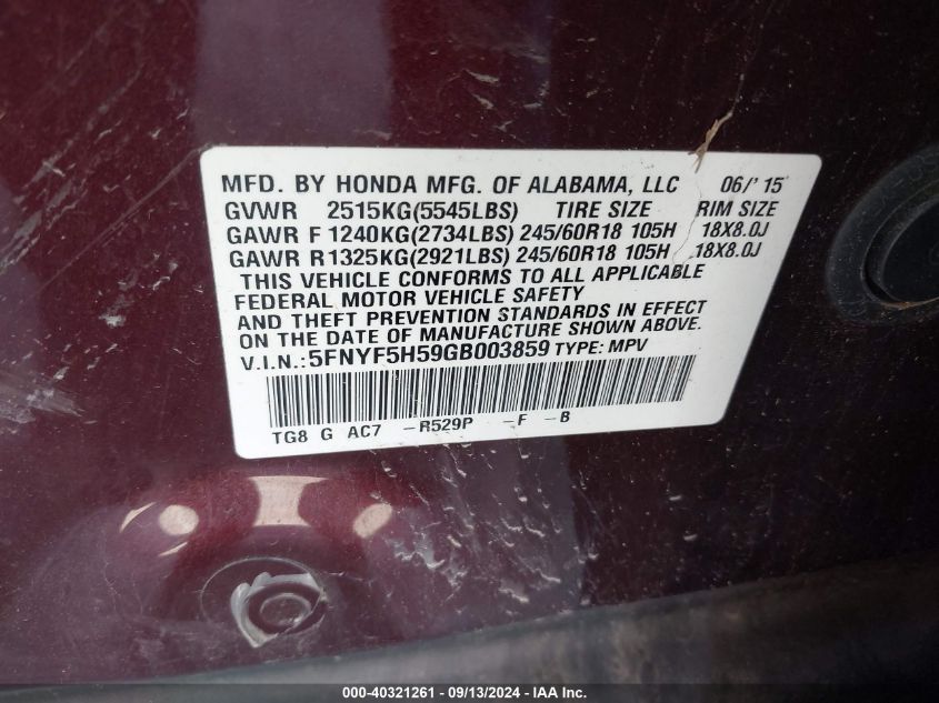 5FNYF5H59GB003859 2016 Honda Pilot Exl