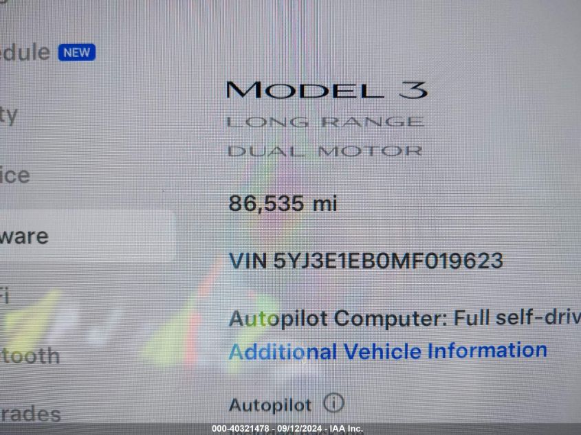 2021 Tesla Model 3 VIN: 5YJ3E1EB0MF019623 Lot: 40321478