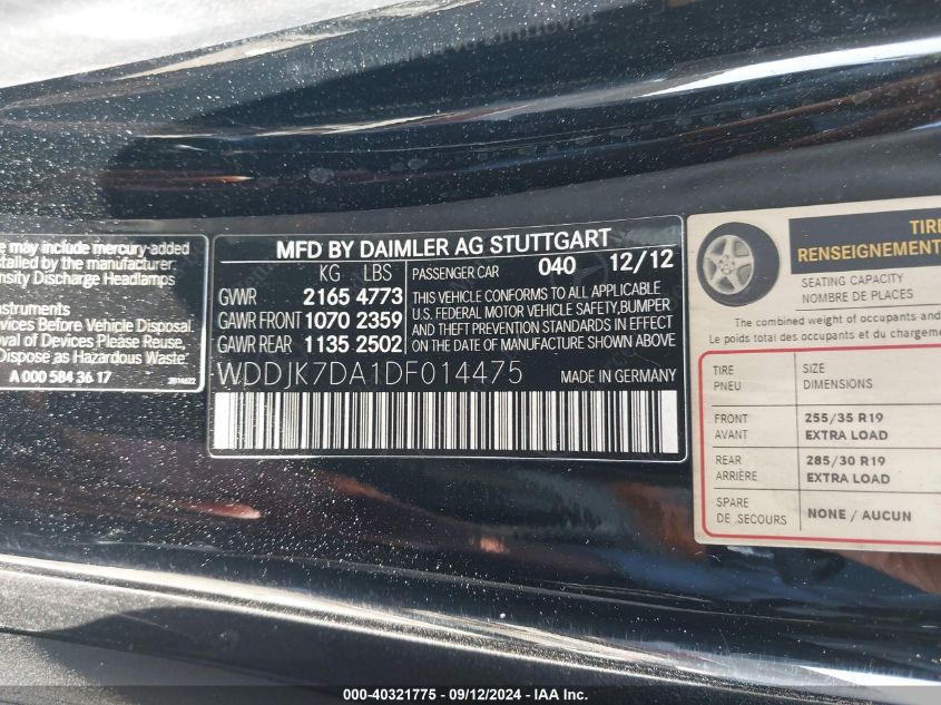 WDDJK7DA1DF014475 2013 Mercedes-Benz Sl 550