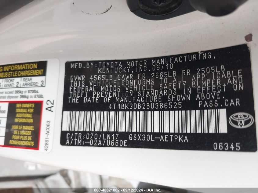 4T1BK3DB2BU386525 2011 Toyota Avalon Limited