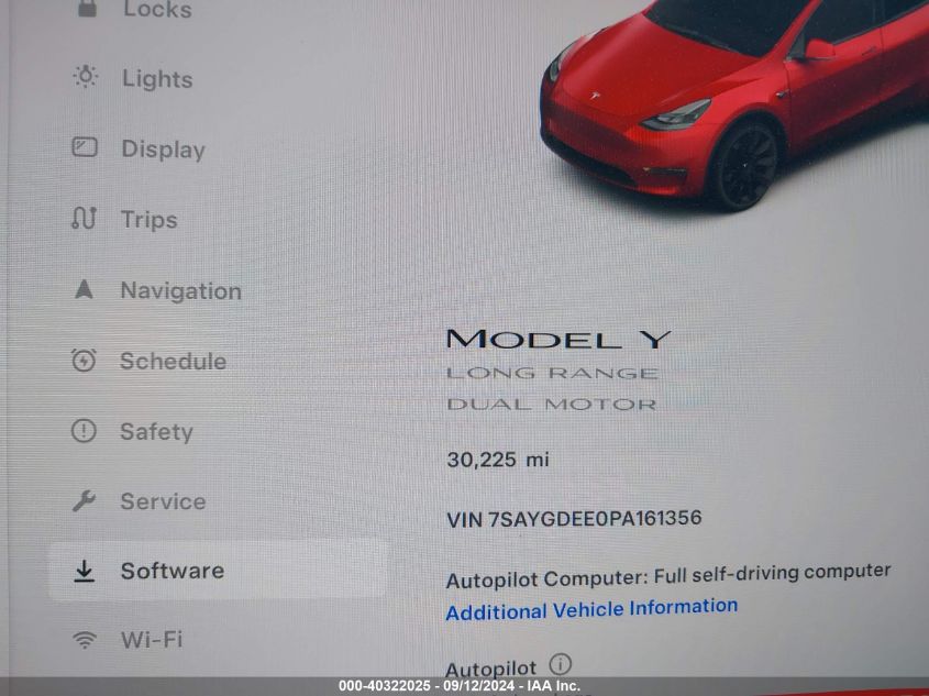 2023 Tesla Model Y Awd/Long Range Dual Motor All-Wheel Drive VIN: 7SAYGDEE0PA161356 Lot: 40322025