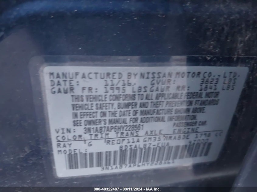 2017 Nissan Sentra VIN: 3N1AB7AP6HY228561 Lot: 40322487