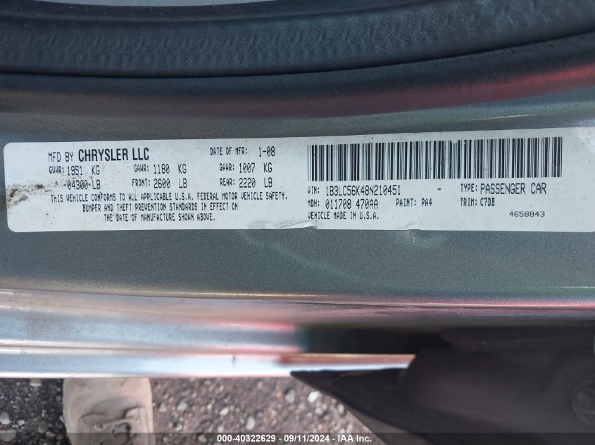 1B3LC56K48N210451 2008 Dodge Avenger Sxt