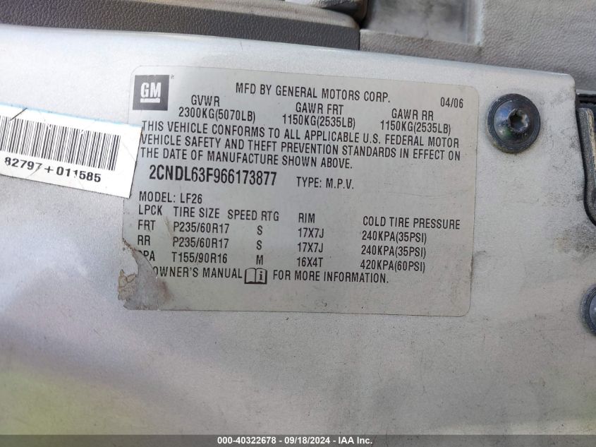 2CNDL63F966173877 2006 Chevrolet Equinox Lt