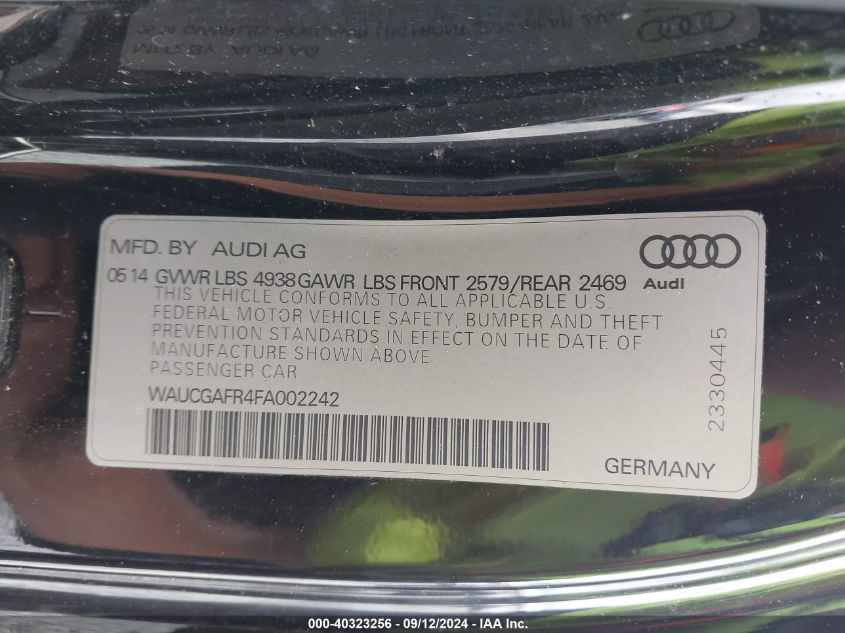 WAUCGAFR4FA002242 2015 Audi S5 3.0T Premium Plus