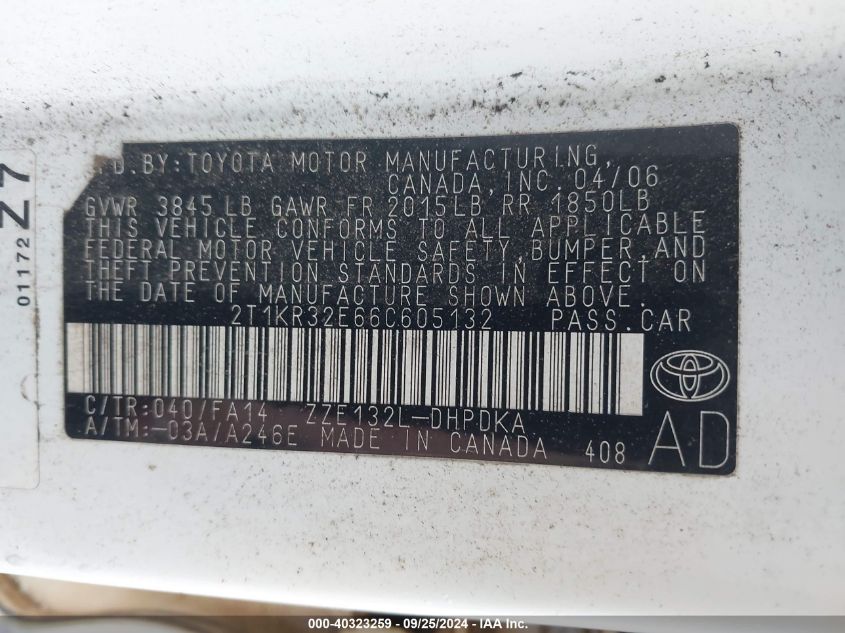 2T1KR32E66C605132 2006 Toyota Matrix